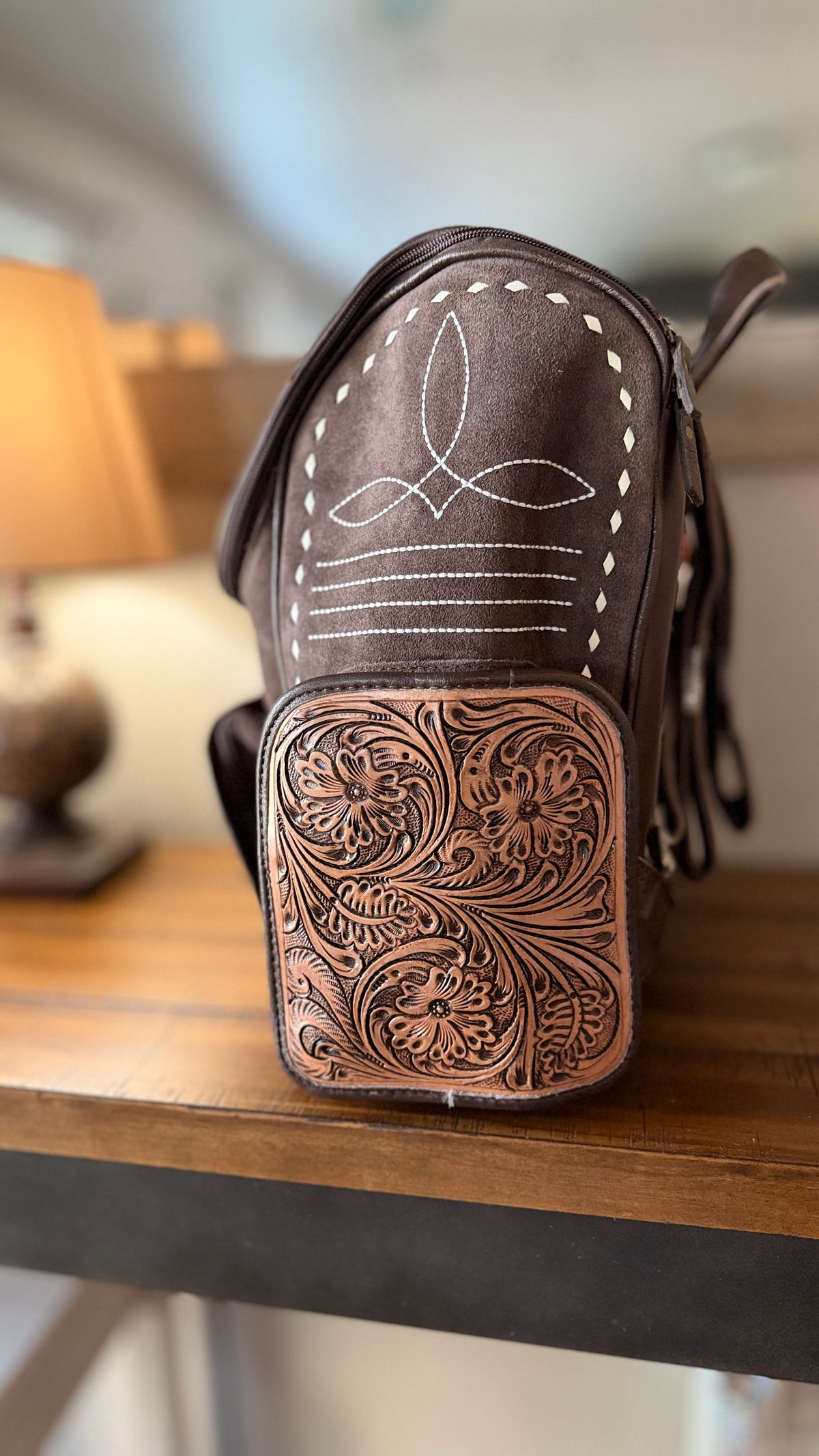 Chocolate Suede Boot Stitch Backpack