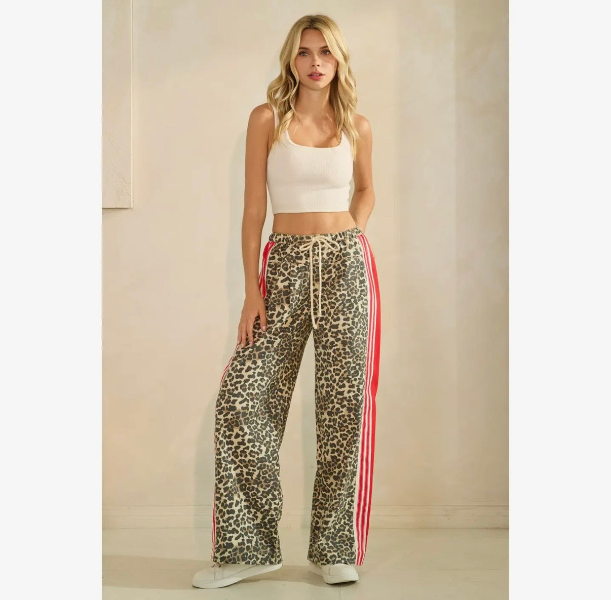 Leopard Sport Striped Wide Legged Pants