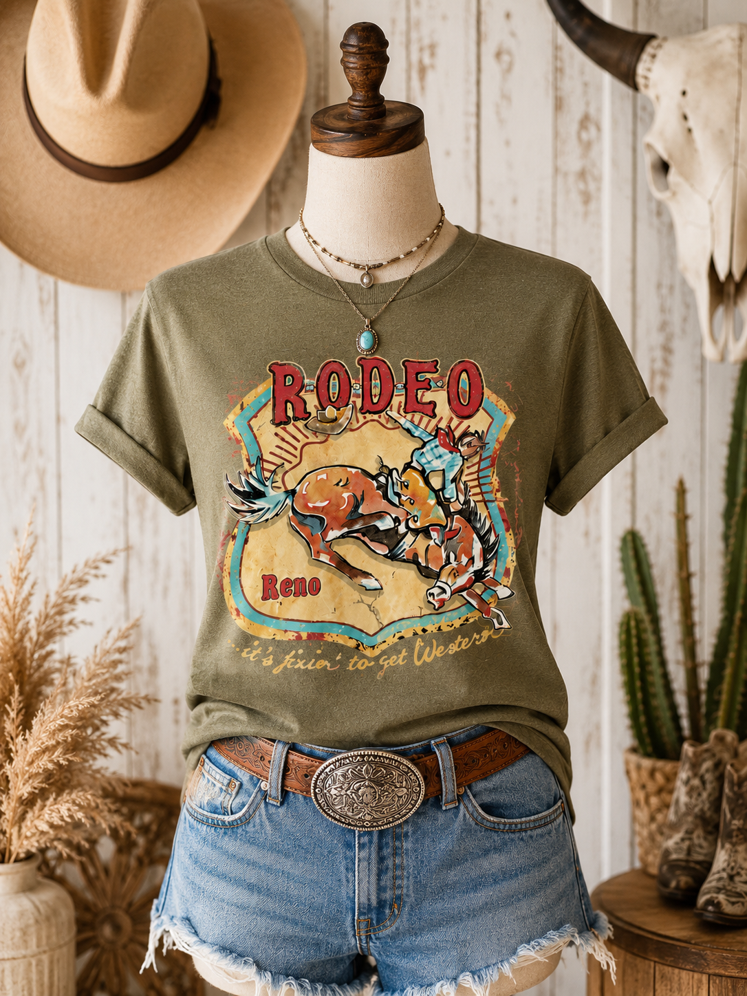 Reno Rodeo W/ Crystals T-Shirt - Green