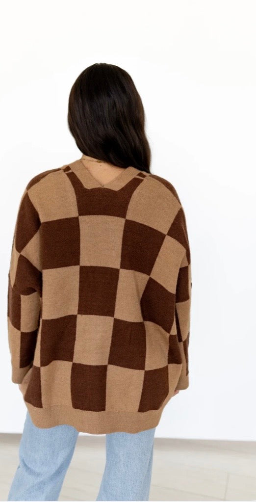 Brown Checkered Horseshoe Cardigan