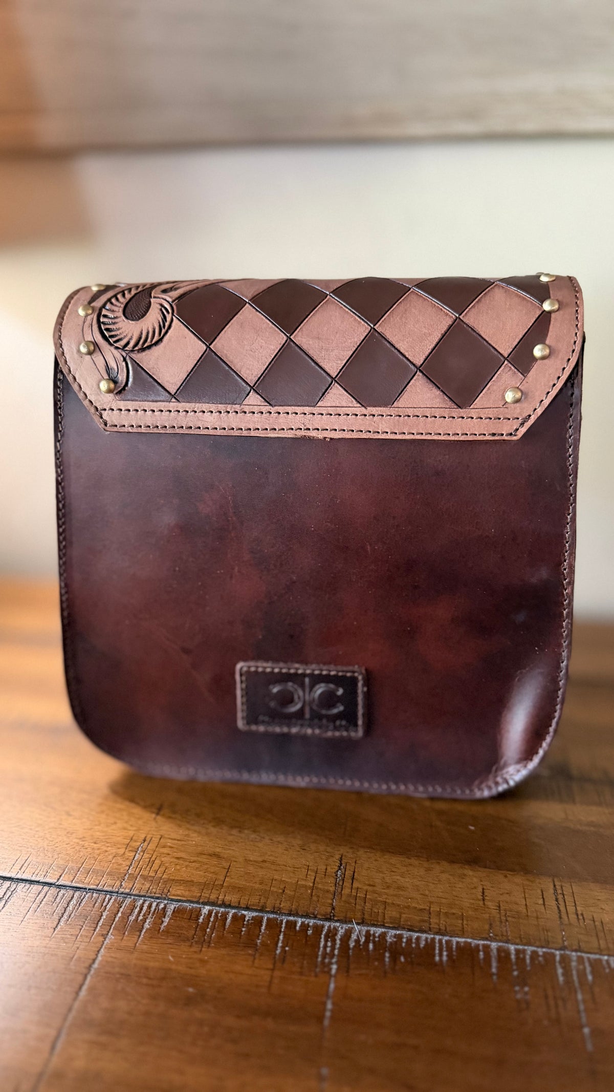 Remington Tooled Leather Checkered Handbag
