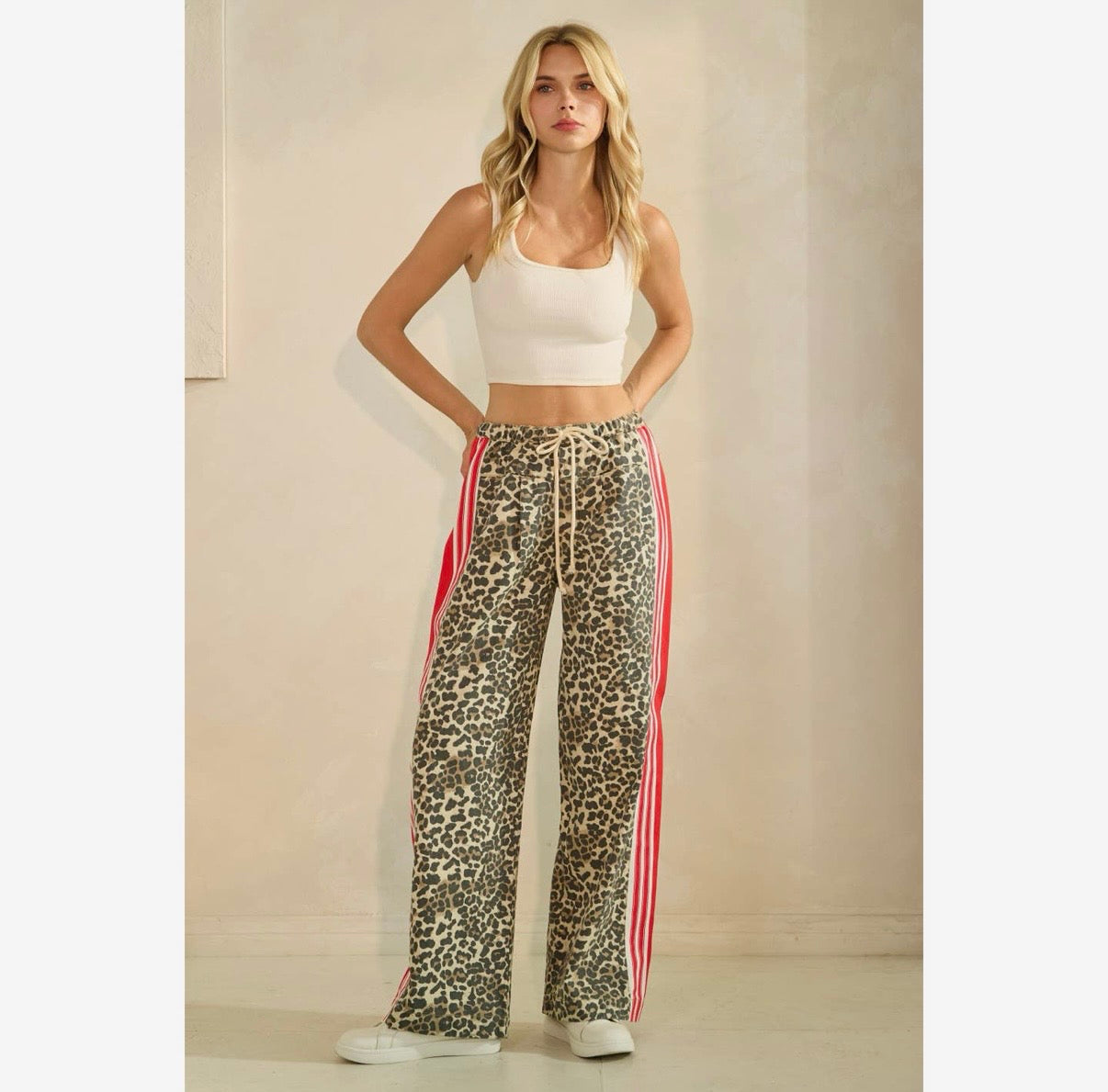 Leopard Sport Striped Wide Legged Pants