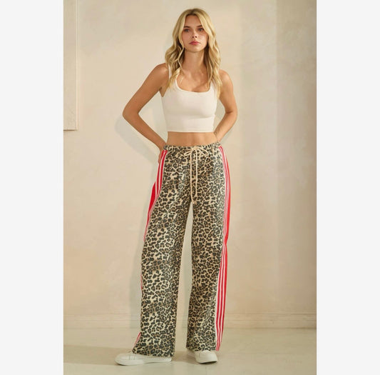 Leopard Sport Striped Wide Legged Pants