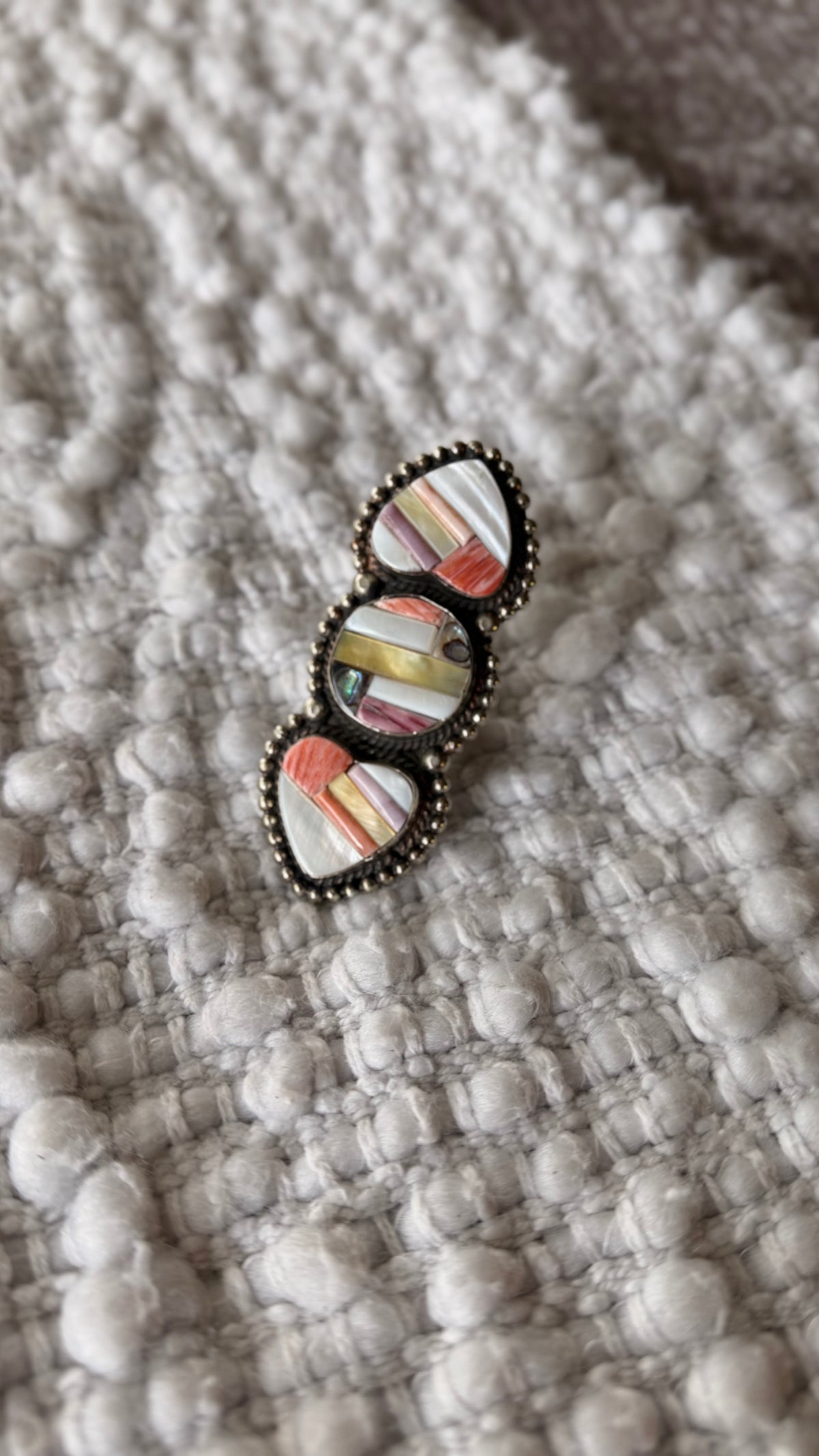 Large Shell Heart Tibetan Adjustable Ring