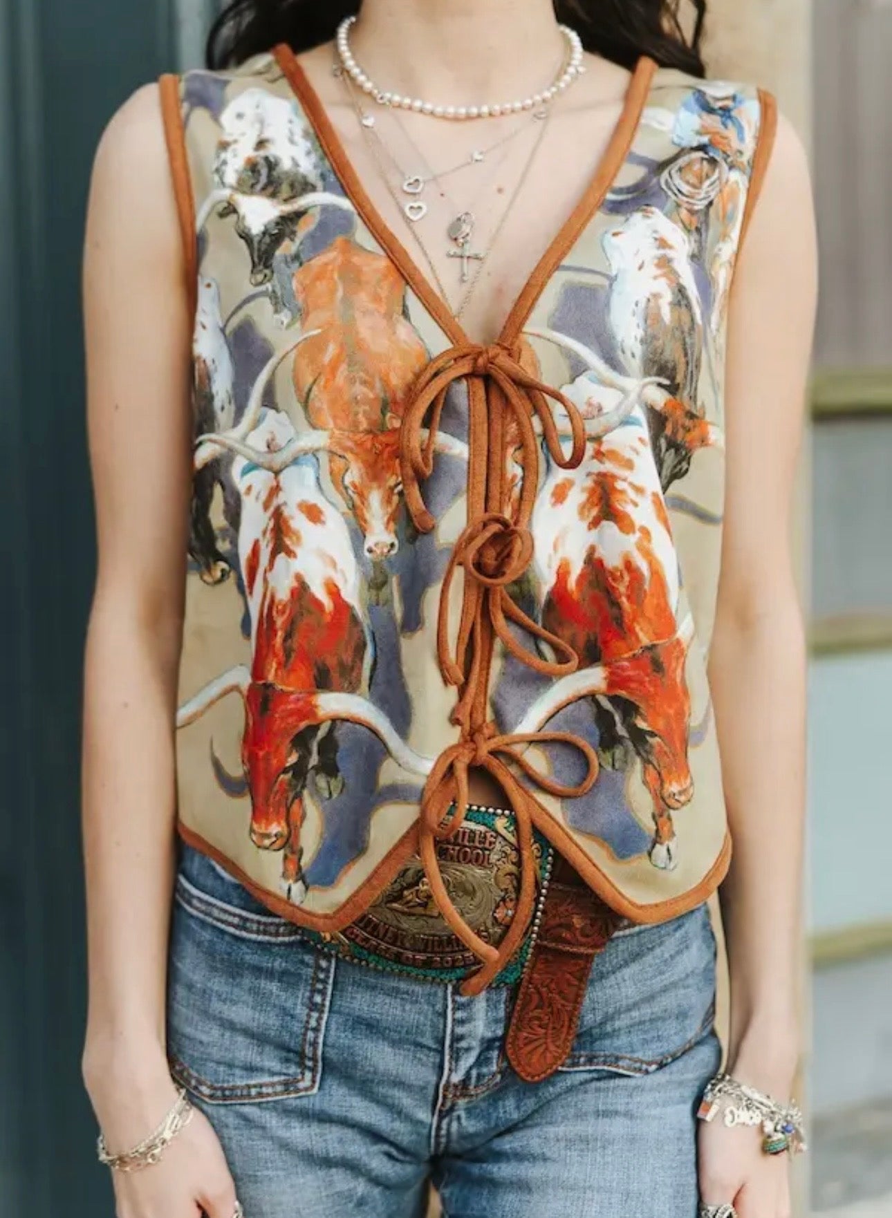 Bull Longhorn Suede Tie Vest