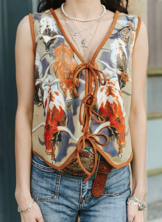 Bull Longhorn Suede Tie Vest