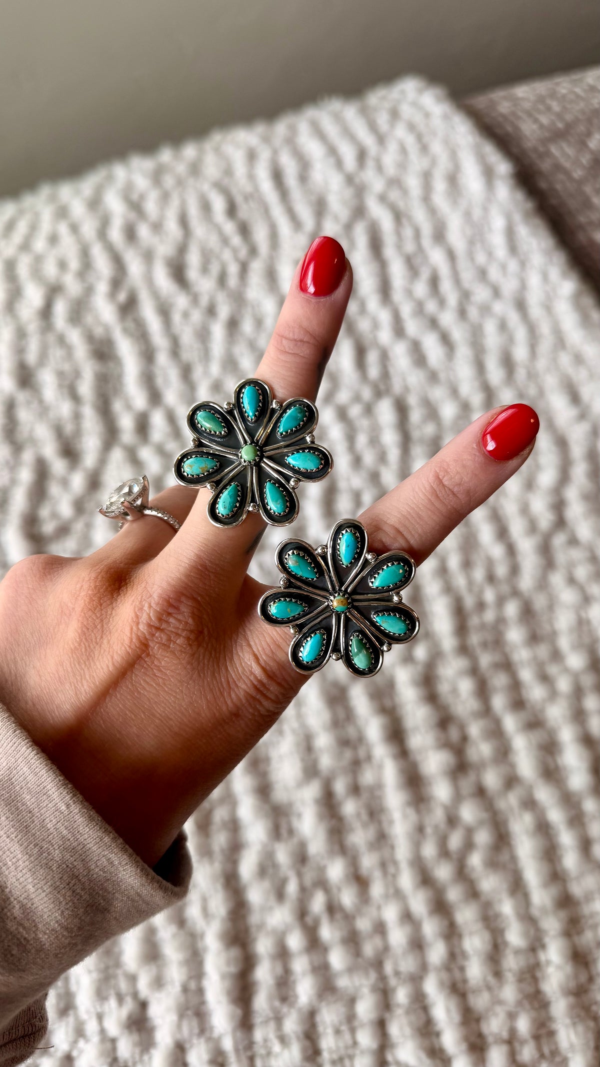 Adjustable Flower Concho Sterling Silver Stone Ring