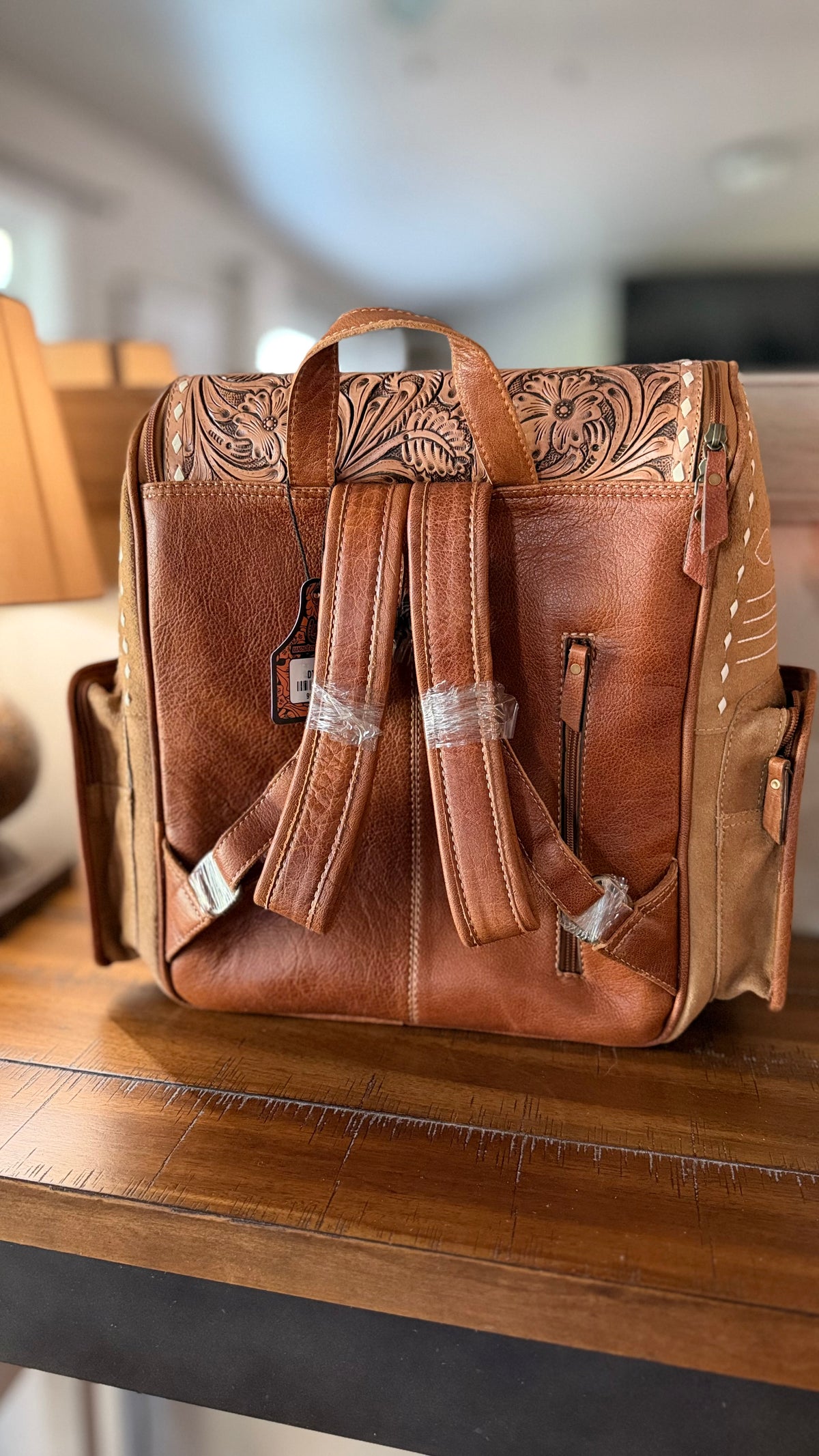 Tan Suede Boot Stitch Backpack