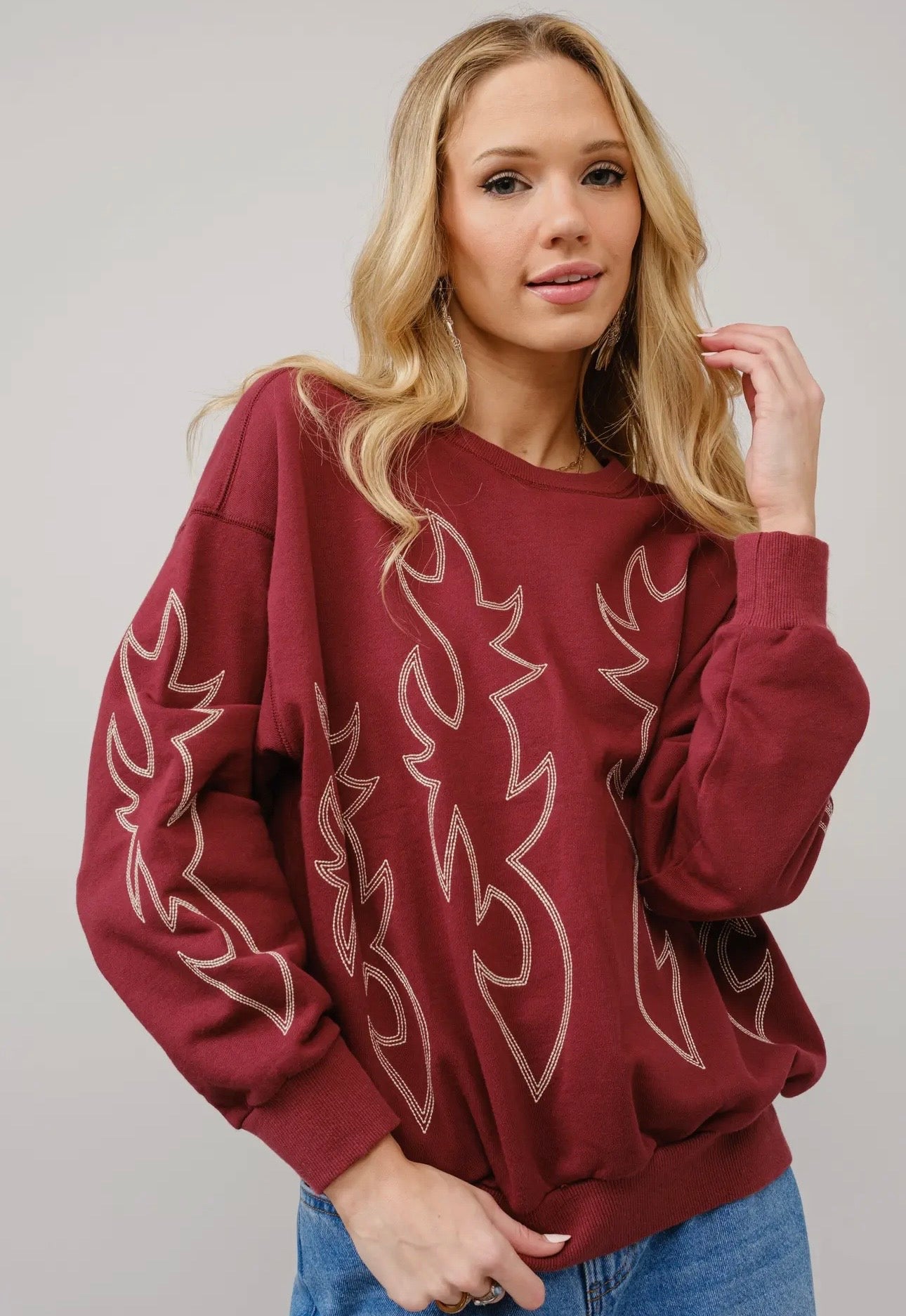Boot Stitch Pullover Sweatshirt - Red