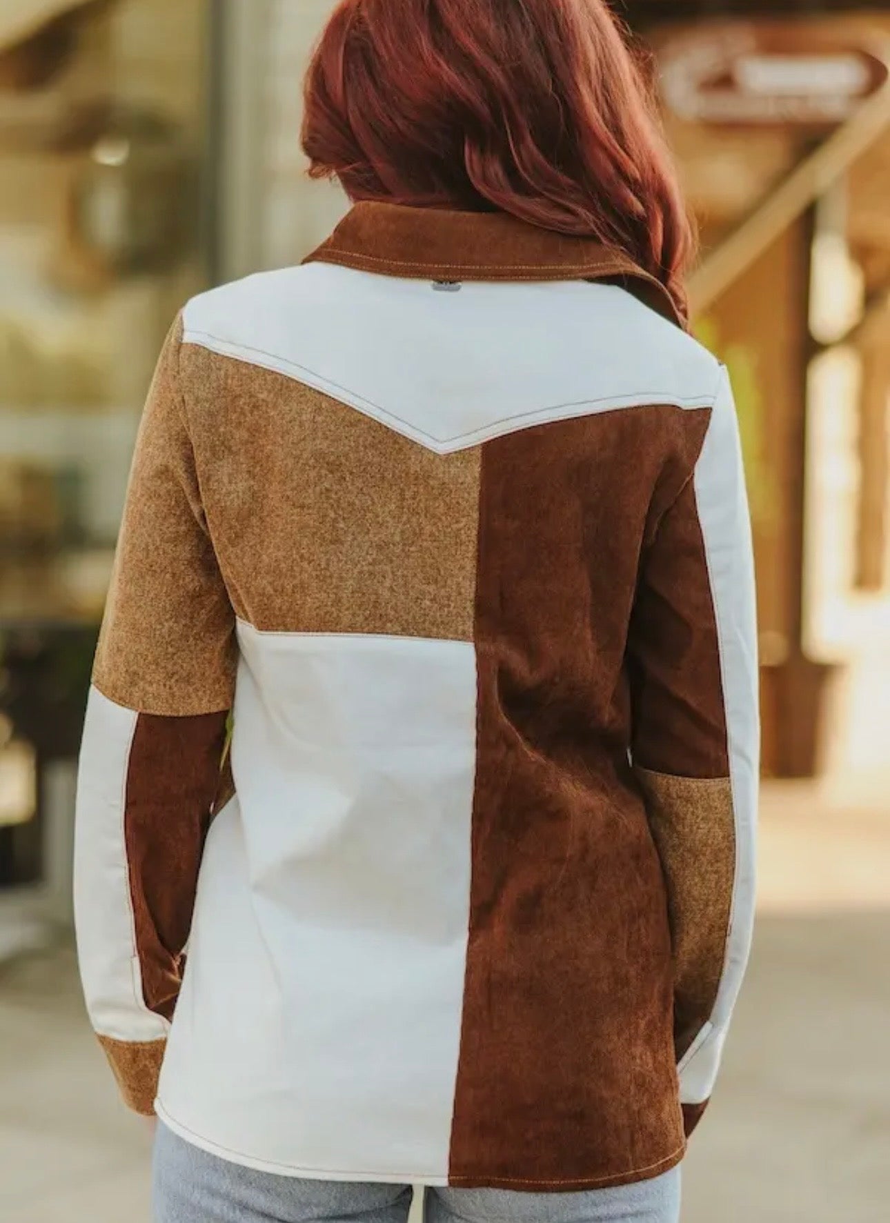 Multi Fabric Patchwork Denim Pearl Snap Western Shirt