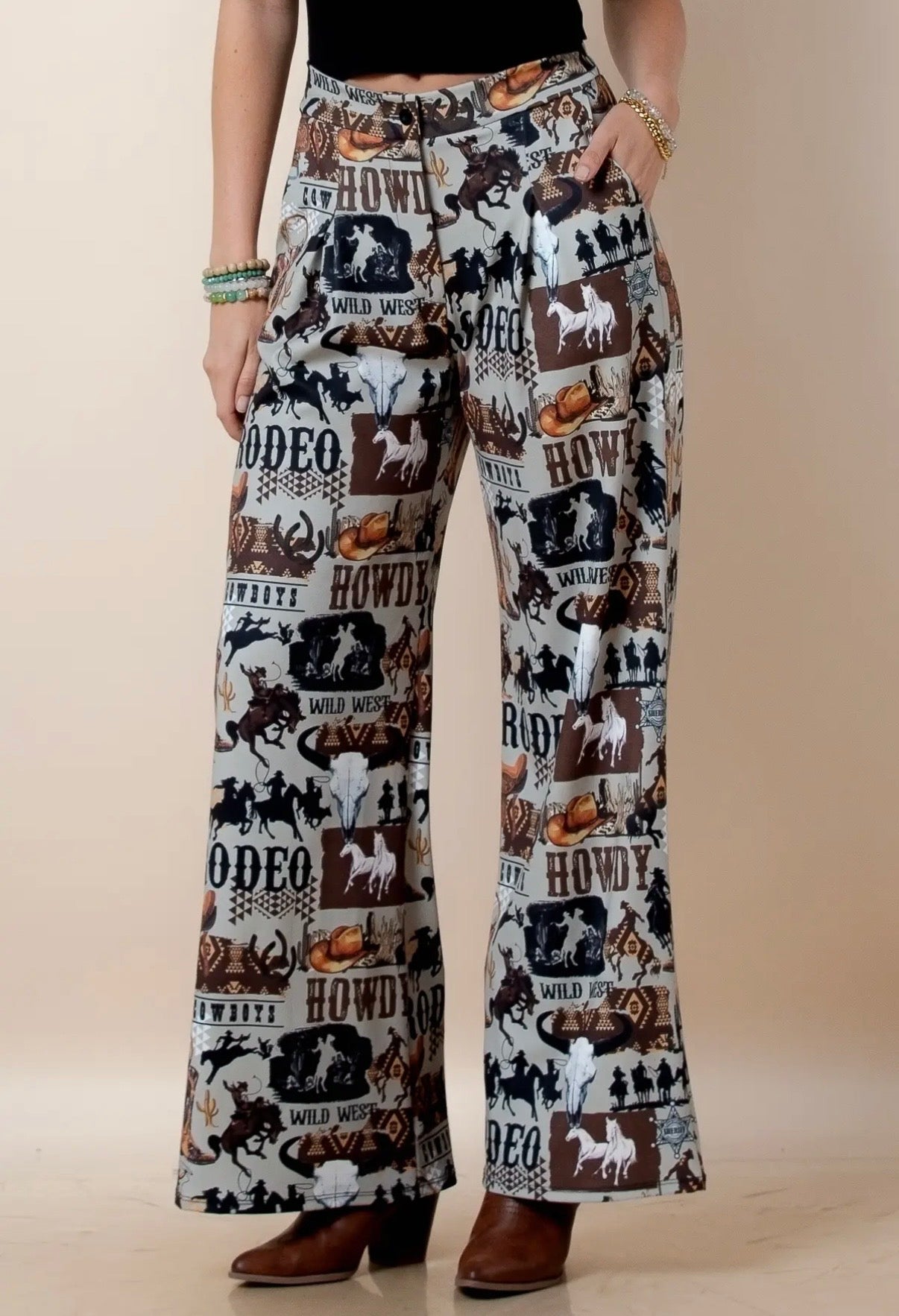 Howdy Lucky Print High Waist Pants