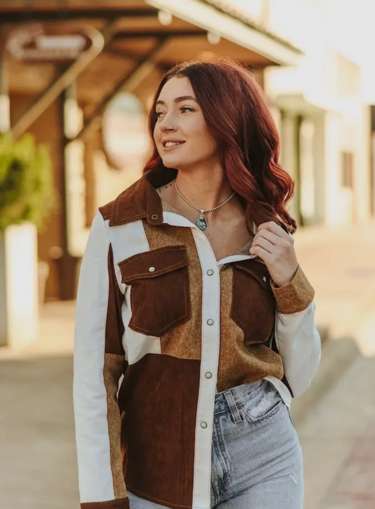 Multi Fabric Patchwork Denim Pearl Snap Western Shirt