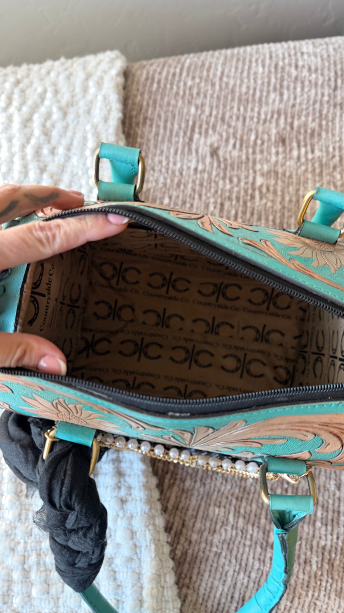 Turquoise Jewel Tooled Leather Speedy Bag