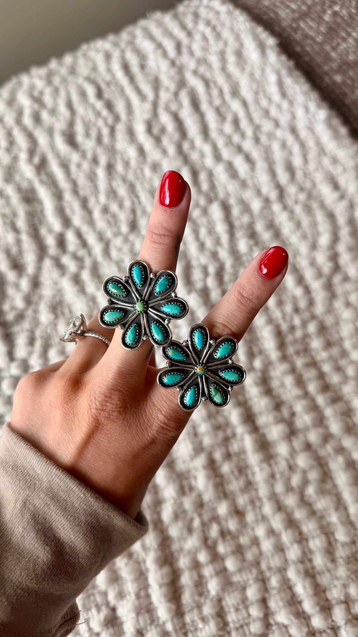 Adjustable Flower Concho Sterling Silver Stone Ring