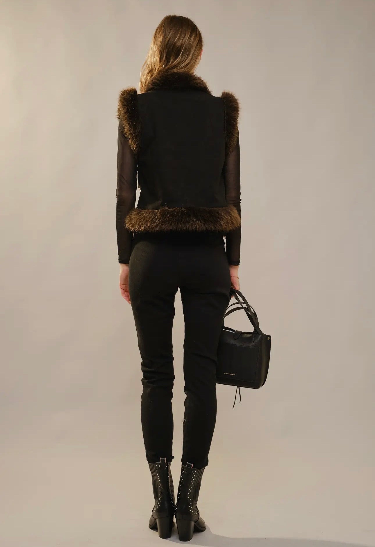 Suede Vest with Fur Trim - Black