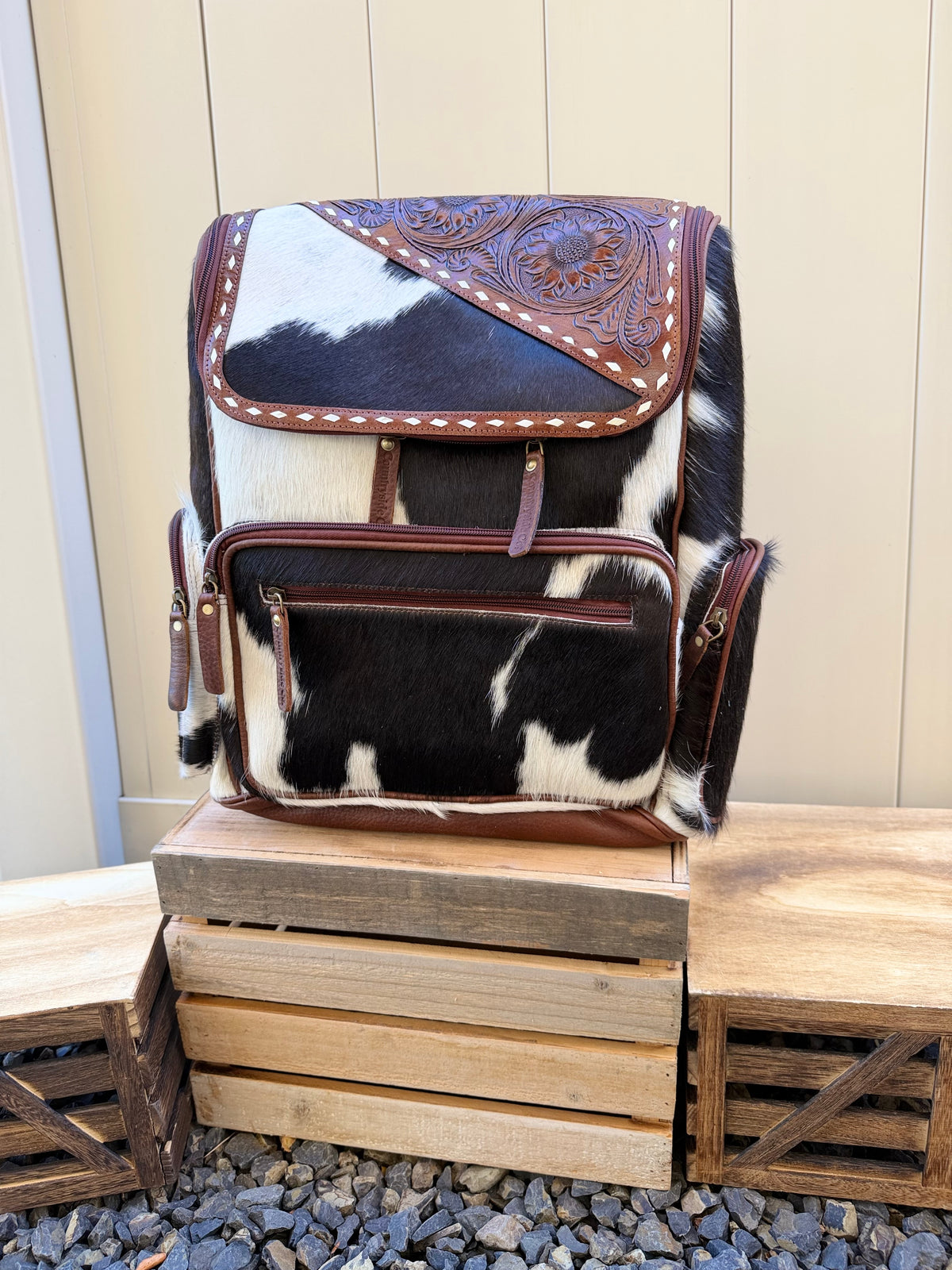 Mesa Cowhide Backpack - Black & White Cowhide