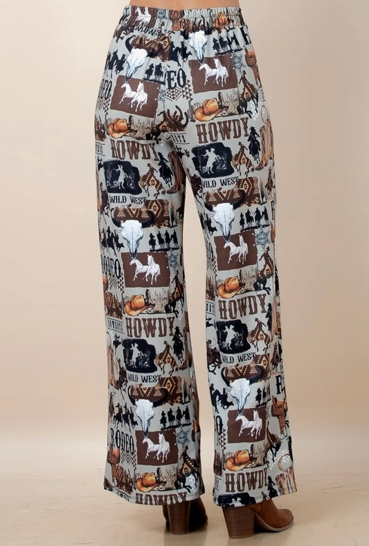 Howdy Lucky Print High Waist Pants