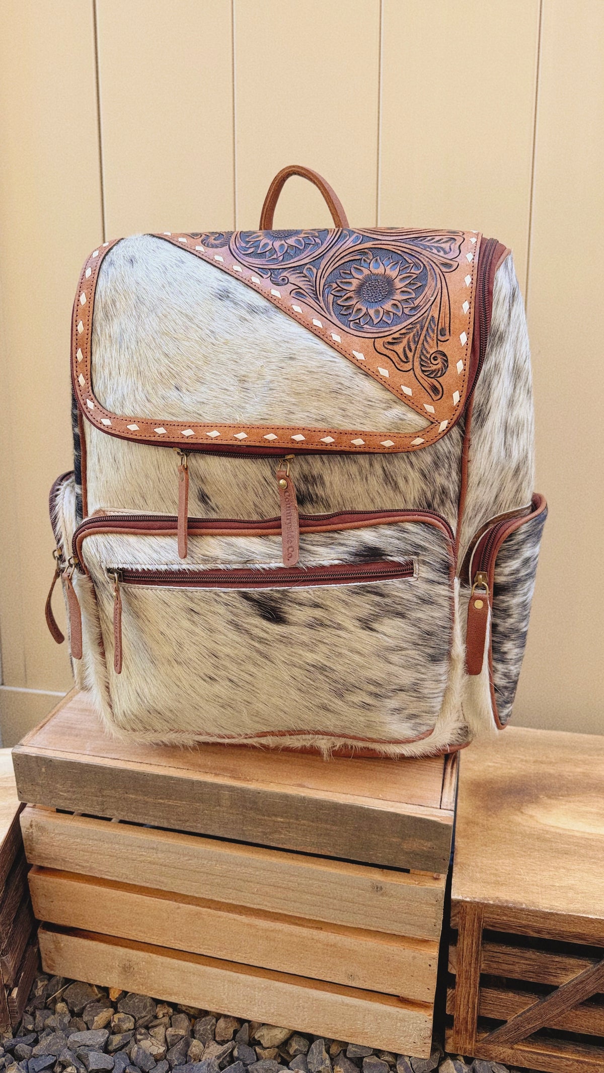 Mesa Cowhide Backpack - White & Tan Cowhide