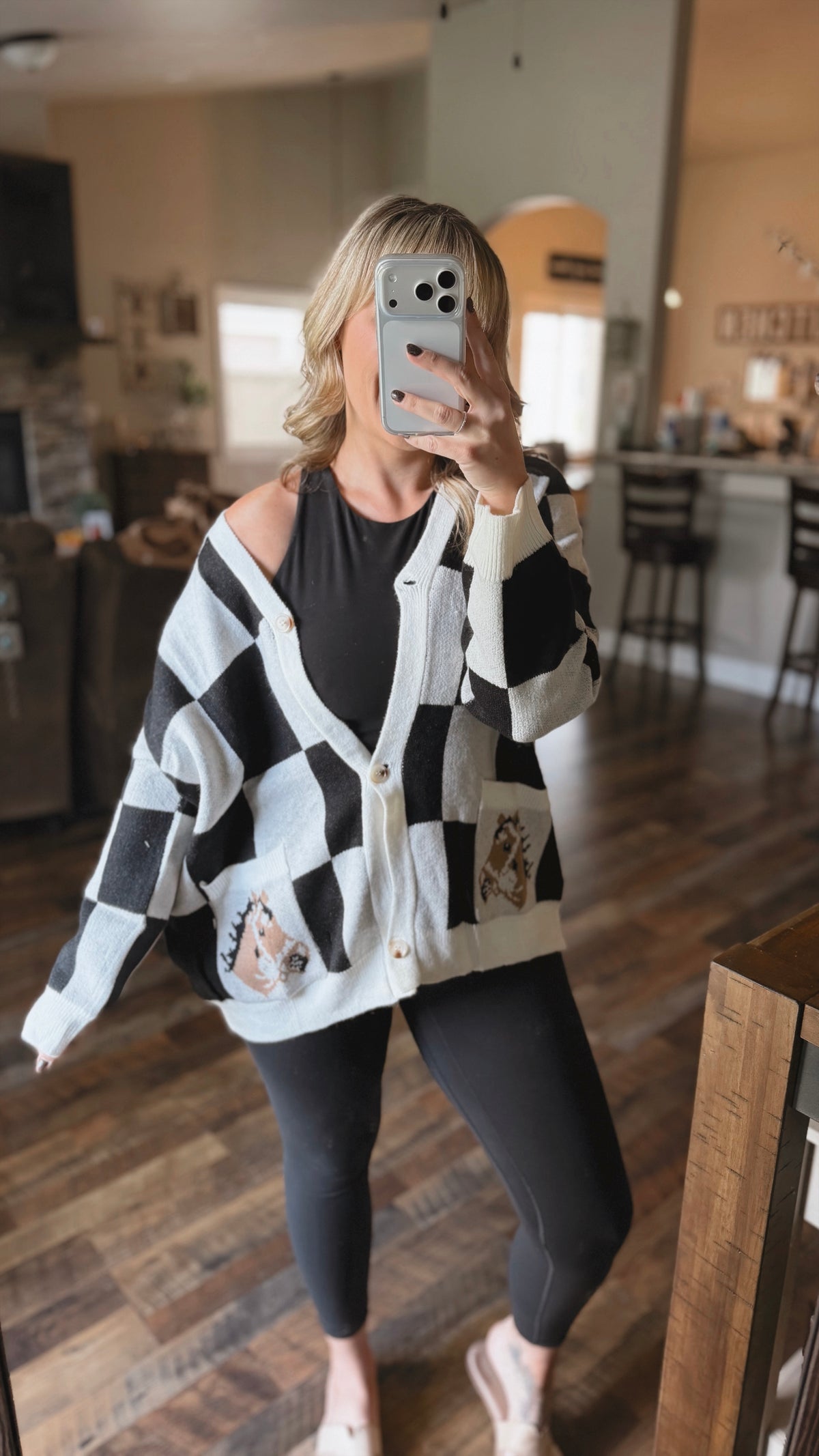 Black Checkered Horse Cardigan