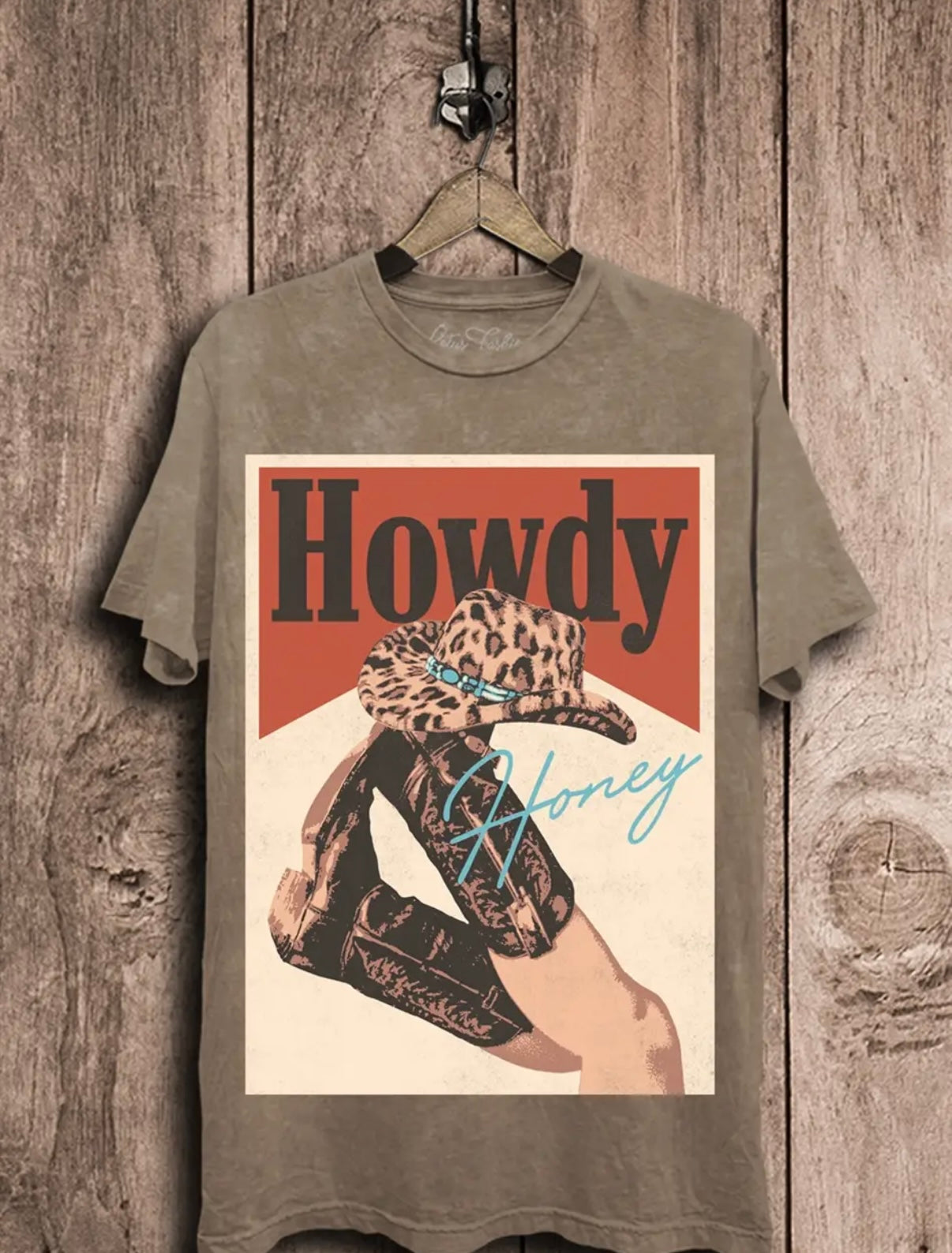 Howdy Honey Graphic Top - Mocha Mineral Wash