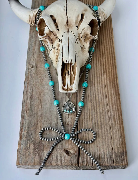 Two Layer Western Style Coquette Bow & Pendant Necklace - Hat