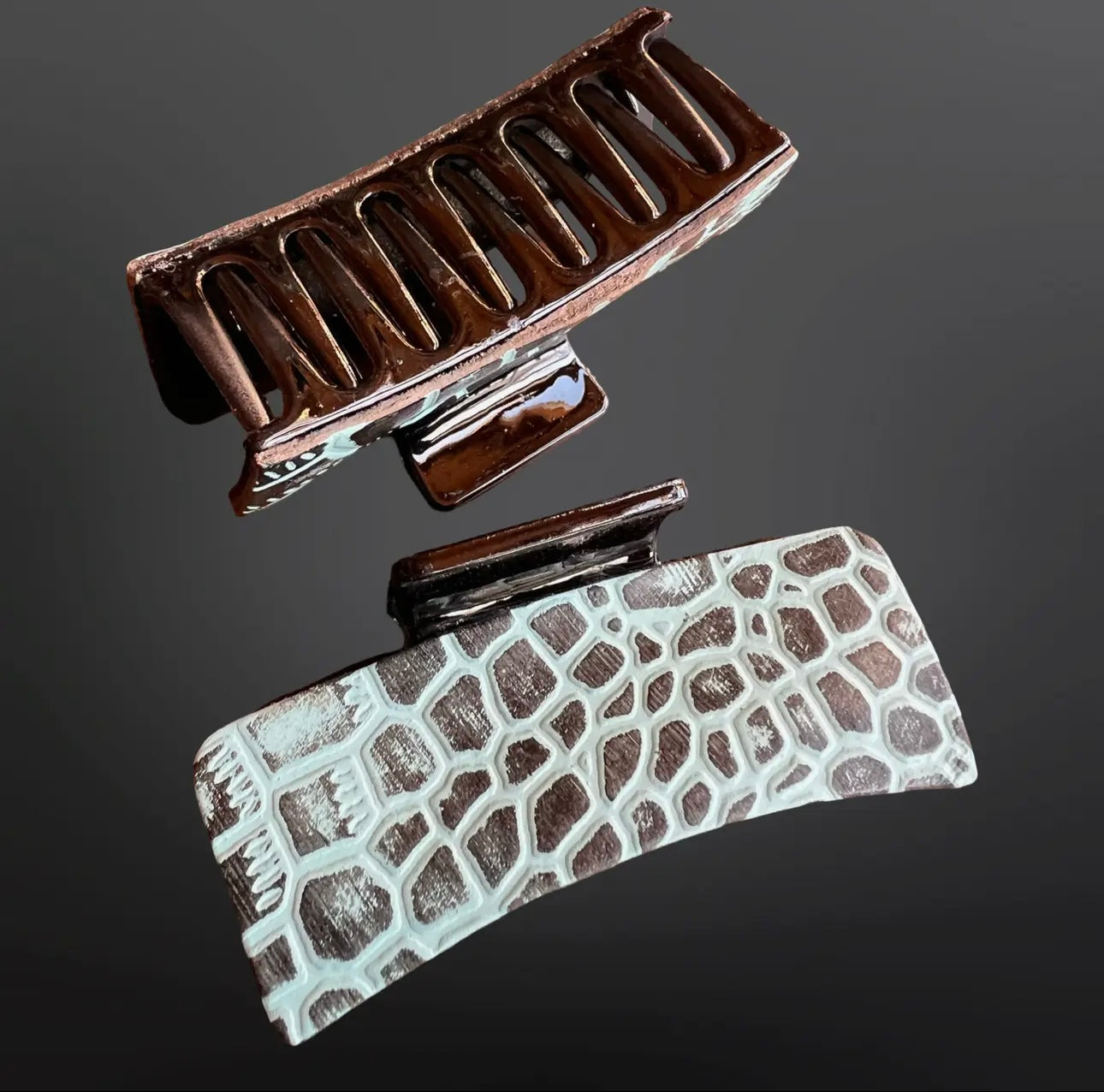 Leather Turquoise Claw Clip Crocodile Pattern