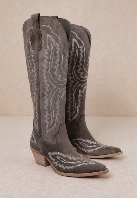 Dusty Mocha Cowgirl Boots-Dark Brown Suede