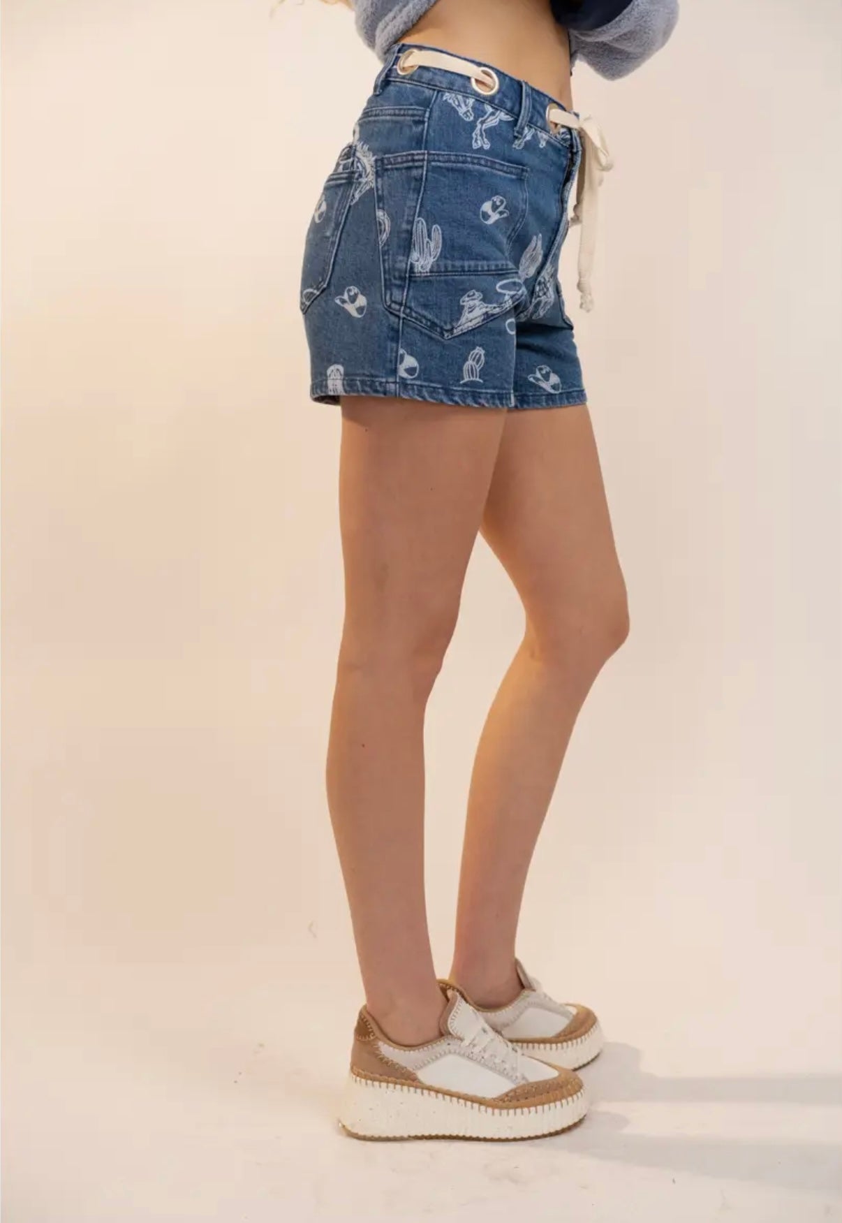 Western Print Denim Shorts