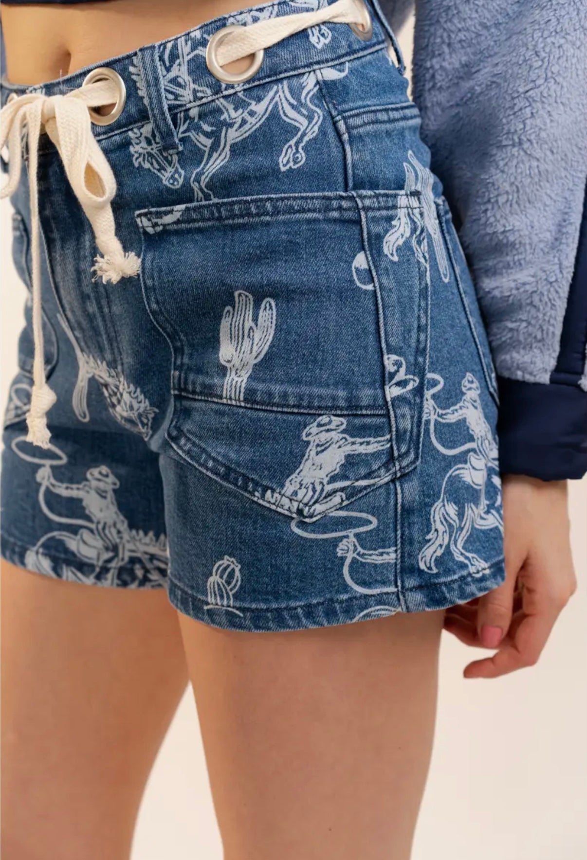 Western Print Denim Shorts