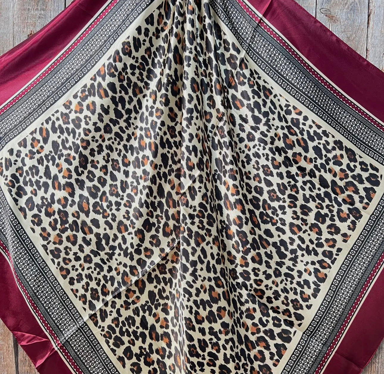 Wine Leopard Print Wild Rag - Scarf