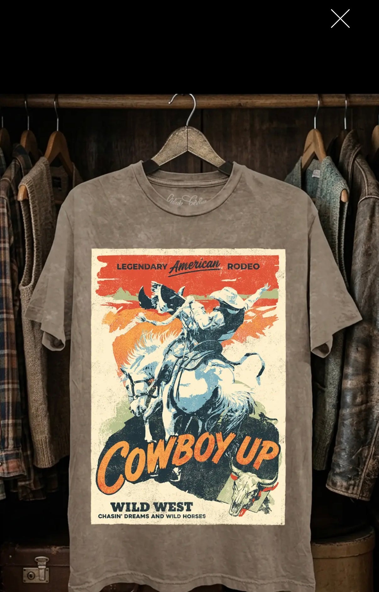 Cowboy Up Graphic Top - Vintage Mocha