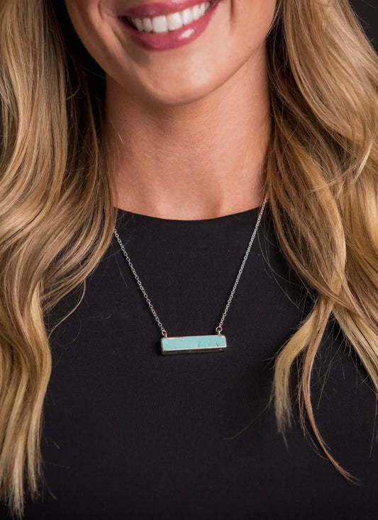 Dainty Silver Necklace with Turquoise Bar