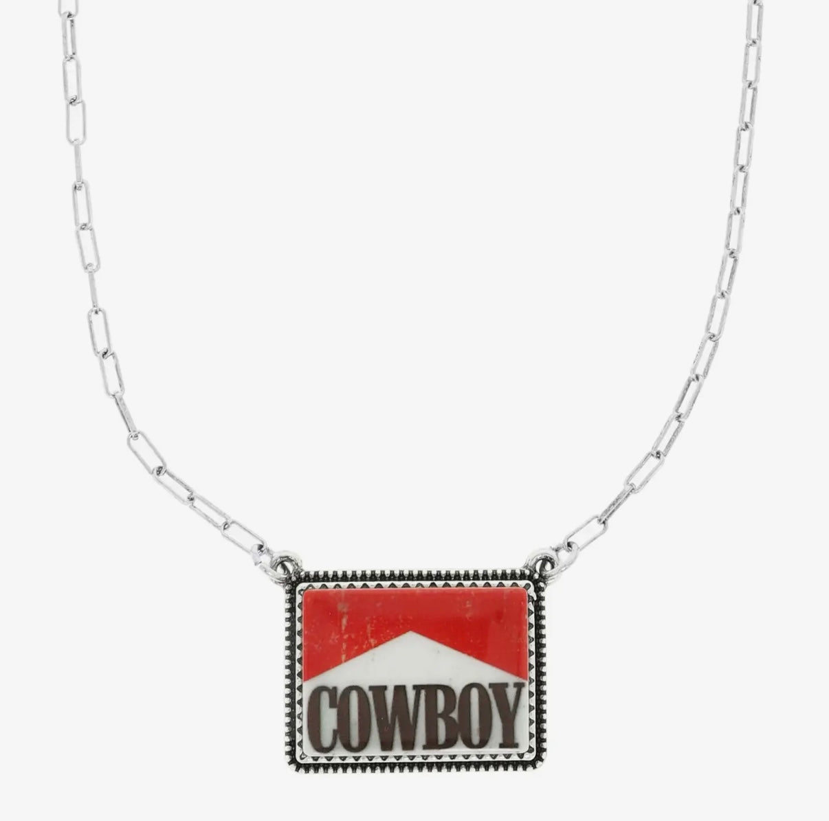 Western Enamel Cowboy Bar Pendant Necklace