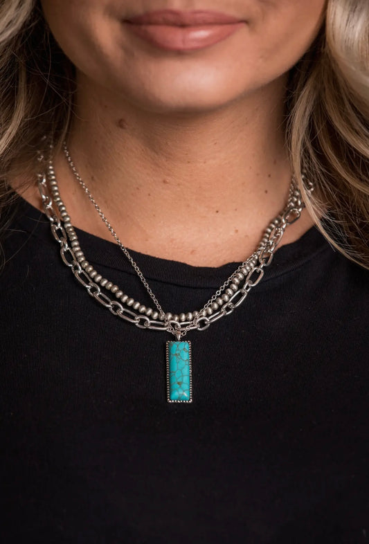 Layered Necklace with Turquoise Bar Pendant