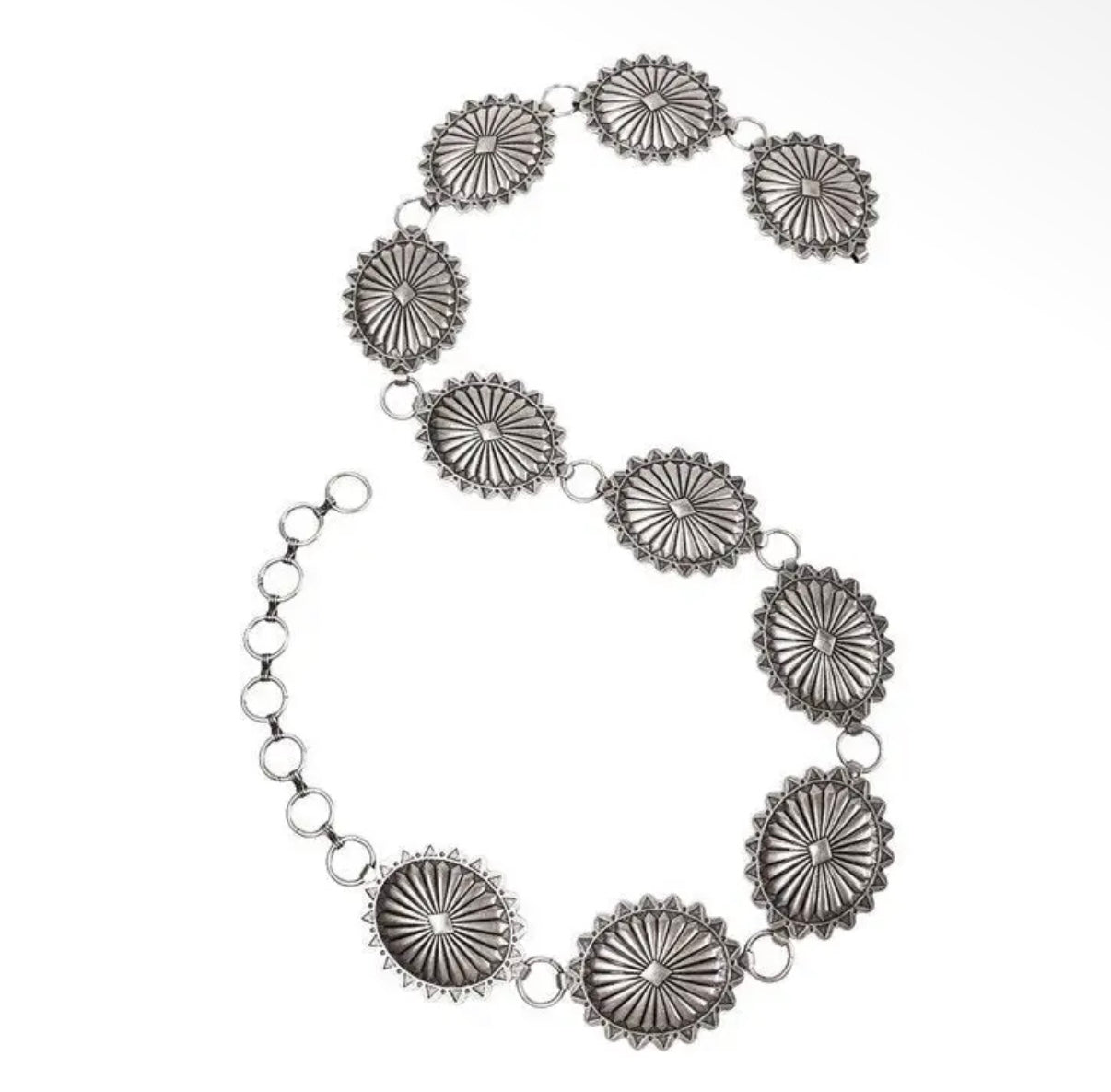 Western Metal Oval Concho Belt - Silver