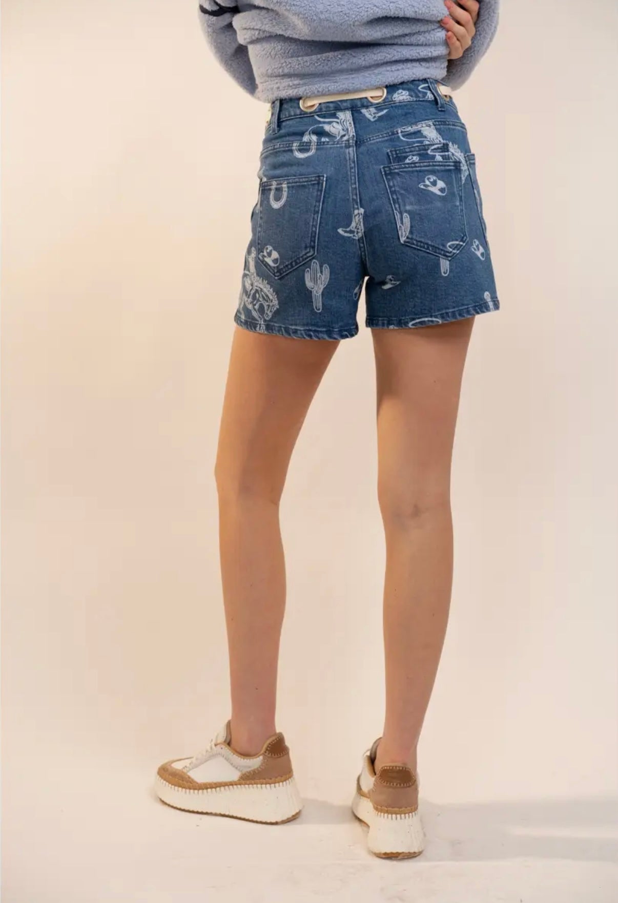 Western Print Denim Shorts