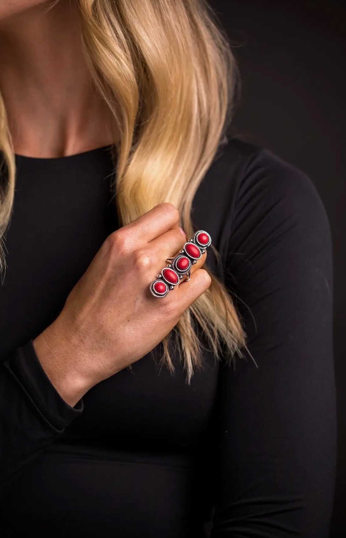 6 Stone Adjustable Red Statement Ring