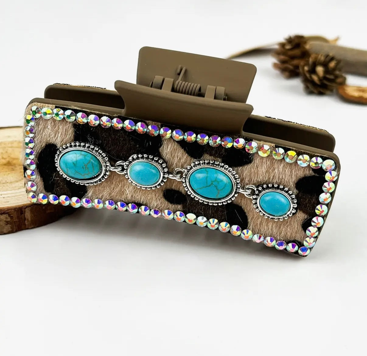 Boho Turquoise Leopard Print Claw Clip - Style E