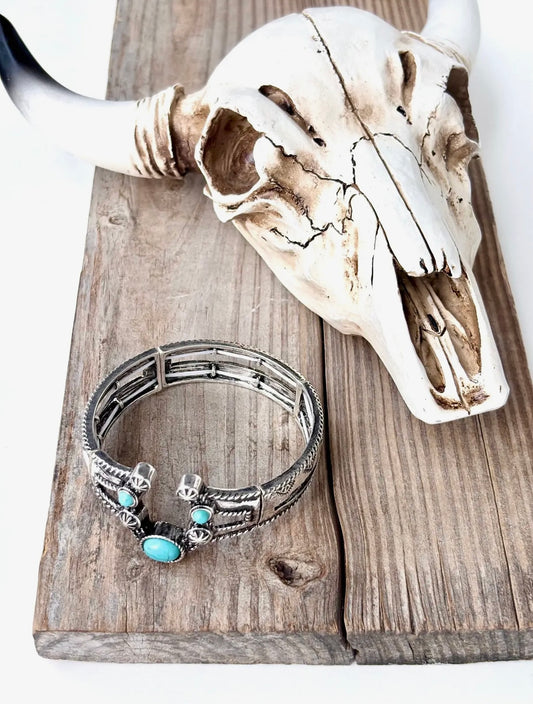 Western Style Horseshoe Stretch Bracelet - Turquoise