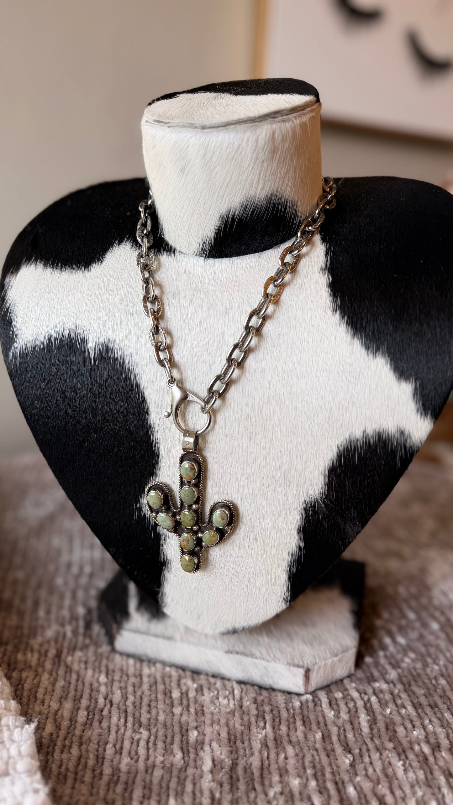 Genuine Turquoise Cactus Pendant Chain Necklace