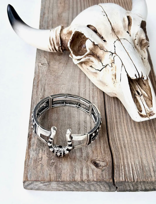 Western Style Horseshoe Stretch Bracelet - Silver