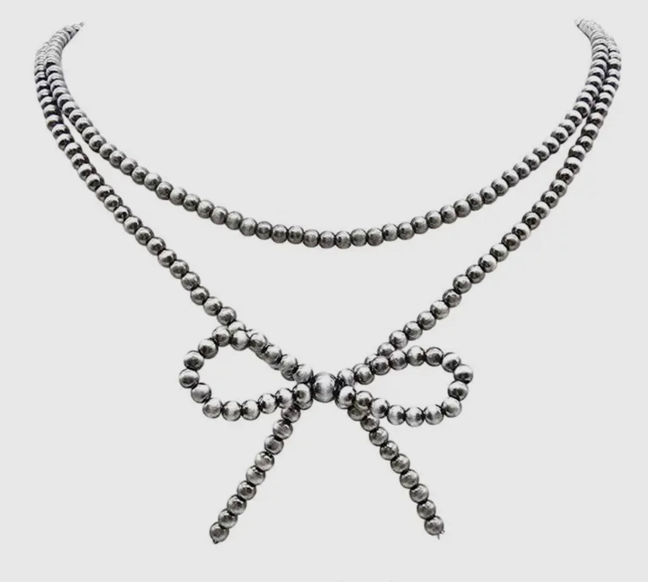 Western Layered Navajo Bead Bow Chain Necklace - Silver
