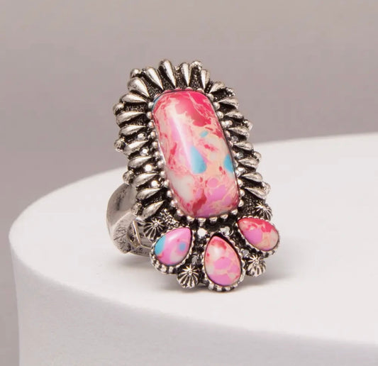 Shape Turquoise Stretch Ring - Pink