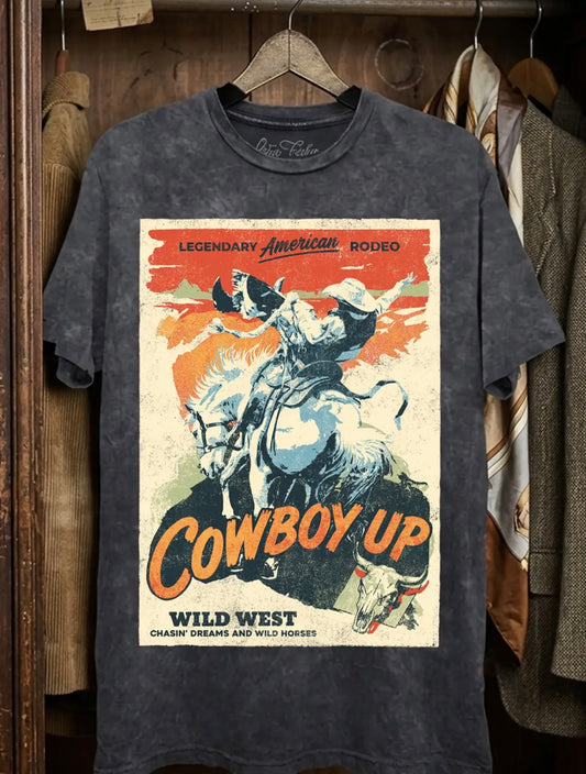 Cowboy Up Graphic Top - Vintage Black
