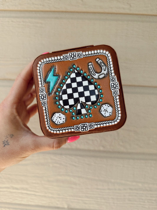Western Mini Jewelry Storage Travel Box - Checkered Spade