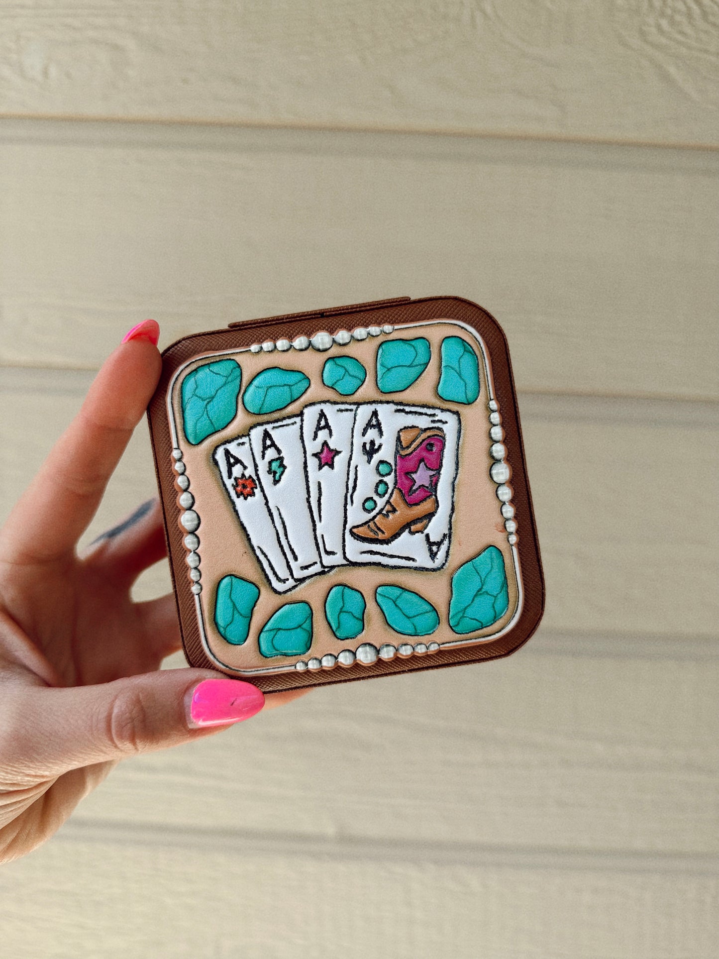 Western Mini Jewelry Storage Travel Box - Playing Cards