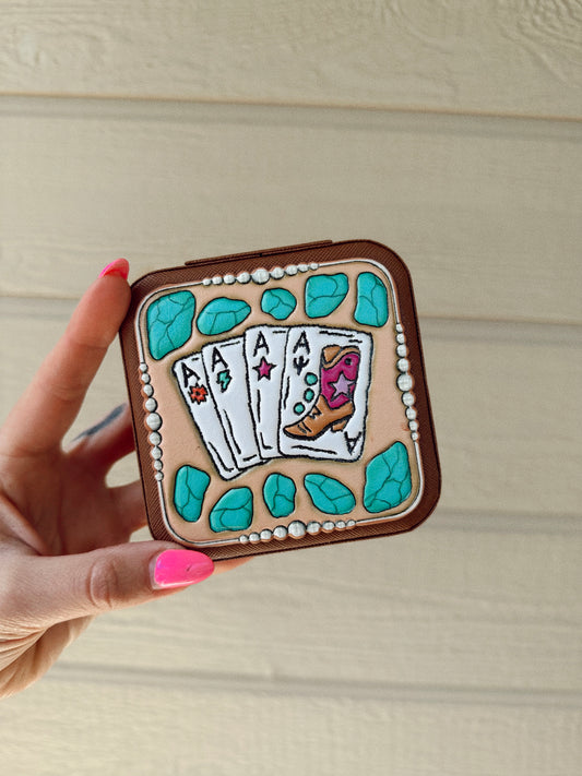 Western Mini Jewelry Storage Travel Box - Playing Cards