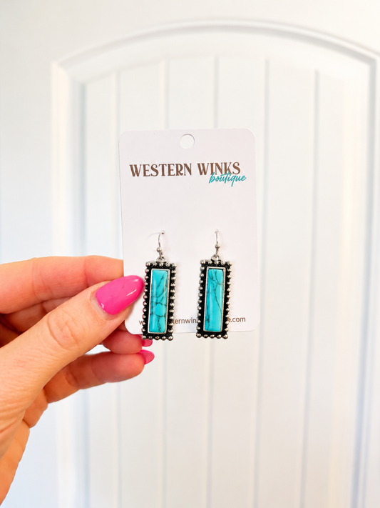 Western Hand Stone Stud Earrings - Bar