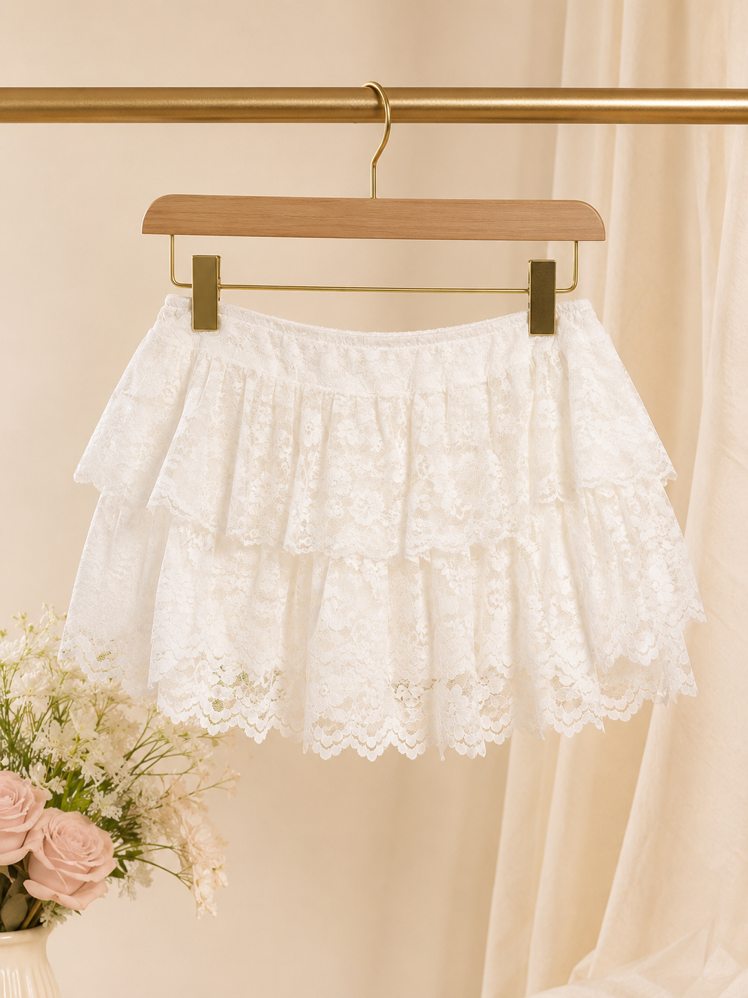 Lace Ruffle Mini Skort - White