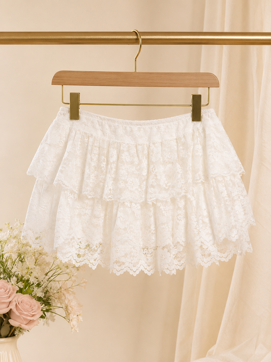 Lace Ruffle Mini Skort - White